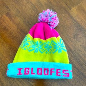 Vintage IGLOOFEST Beanie with Pom Pom neon color winter hat